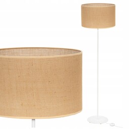 Lampa Stojąca Podłogowa Metalowa Biała Abażur Boho Juta