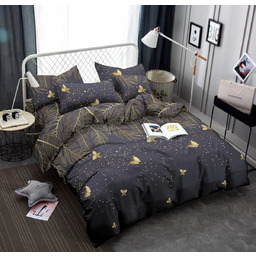 Pościel z bawełny syntetycznej czarna w złote liście