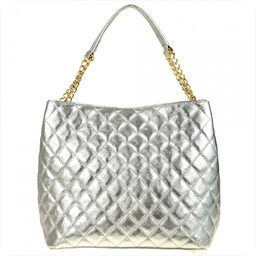 Duża torba pikowana srebrna XL skóra naturalna