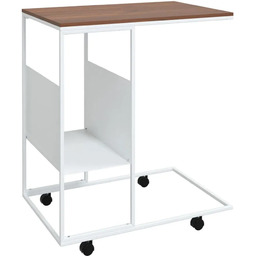 Elior Boczny stolik na kółkach z półką biały