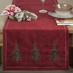 Bieżnik bożonarodzeniowy welwetowy bordowy w choinki OSB-183-1