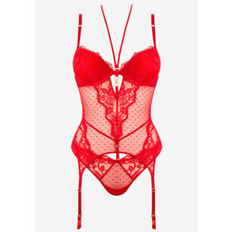 Koronkowy zestaw bielizny damskiej czerwony gorset z brazylianami