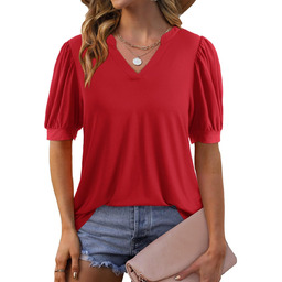 Bluzka Damska Elegancka Koszulka Z Bufiastymi Rękawami Luźna