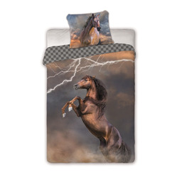 Faro Pościel bawełniana 140x200 koń piorun szachownica Horses
