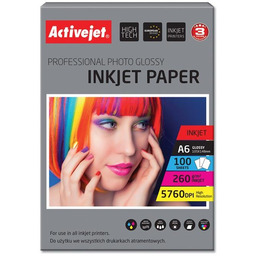 Papier fotograficzny błyszczący Activejet A6 100szt. 260g/m2 (z