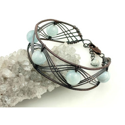 Bransoletka miedziana z akwamarynem, obwód od 17