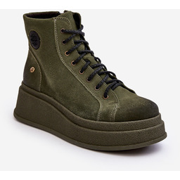 Zamszowe Botki Na Masywnej Platformie Maciejka 06309-24 Oliwkowe