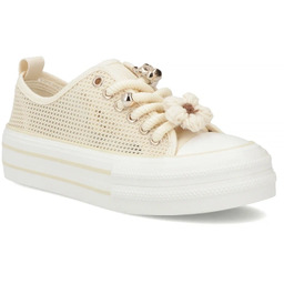 Trampki damskie siateczkowe na platformie beżowe Filippo DTN7855