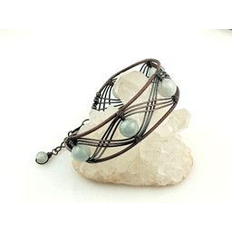 Bransoletka miedziana z akwamarynem, obwód od 16