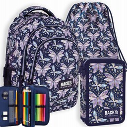 3W1PLECAK Backup Szkolny Wróżki Motyl+piórnik+worek Dziewczynka, Pastele
