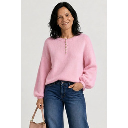 Sweter damski pudrowy róż 30% alpaka z ozdobnymi