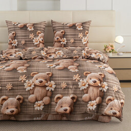 Pościel z bawełny syntetycznej beżowo-biała w misie