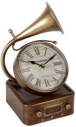 ZEGAR STOJĄCY GRAMOFON pozłacany metalowy klasyczny