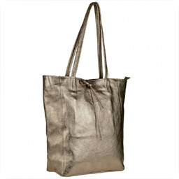 Torebka skórzana z zamkiem shopper stare złoto XL