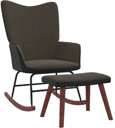 Fotel bujany z podnóżkiem, ciemnoszary, aksamit i PVC