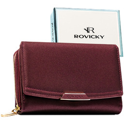 Śliwkowy portfel damski ze skóry ekologicznej wyposażony