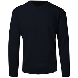 Sweter Ciemny Granatowy Wełniany w Serek, V-neck, Męski,