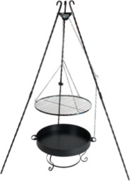 Grill ogrodowy trójnóg + palenisko + ruszt chromowany