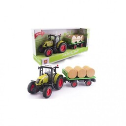 Traktor z przyczepą na bele siana światło