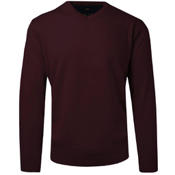 Sweter Bordowy Wełniany w Serek, V-neck, Męski, Cienki