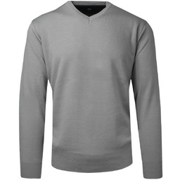 Sweter Szary Wełniany w Serek, V-neck, Męski, Cienki