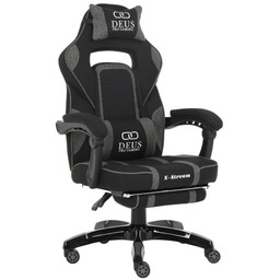 Fotel Gamingowy DEUS X-Stream ciemnoszary z podnóżkiem
