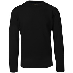 Sweter Męski Czarny Wełniany, z Okrągłym Dekoltem, U-neck
