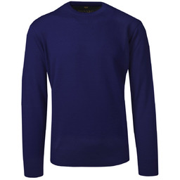Sweter Męski Chabrowy Wełniany, z Okrągłym Dekoltem, U-neck