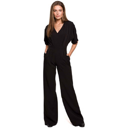 Elegancki Kombinezon z Szerokimi Nogawkami - Czarny