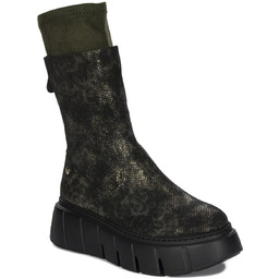 Maciejka Botki Damskie Skórzane Na Platformie Khaki-36
