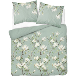 Pościel bawełniana zielona w białe magnolie POK-445