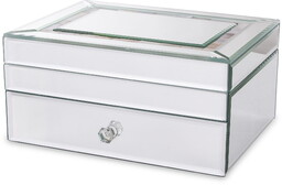 Szkatułka kasetka na biżuterię szklana glamour srebrna 10,5x22x18