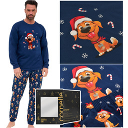 Cornette Piżama Męska Świąteczna Długi Rękaw Granatowa Piesek