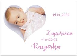 Zaproszenia personalizowane z sercem na chrzest dziewczynki -