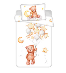 Jerry Fabrics Pościel bawełniana 100x135 Miś baloniki biała