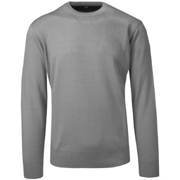 Sweter Męski Szary Wełniany, z Okrągłym Dekoltem, U-neck
