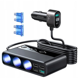 Rozgałęziacz Zapalniczki 3XGNIAZDO 5XUSB 1XUSB-C Miernik Napięcia