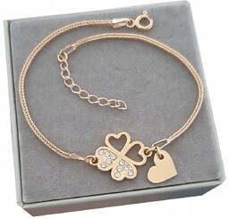 Złota bransoletka koniczynka SERCE kr.Swarovski