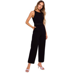 Kombinezon bez Rękawów z Szerokimi Nogawkami - Czarny