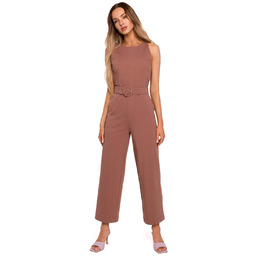 Kombinezon bez Rękawów z Szerokimi Nogawkami - Czekoladowy