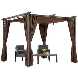 Brązowa pergola tarasowa La Palma 3x3m z zasłonami