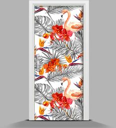Okleina samoprzylepna na drzwi Tropikalne flamingi