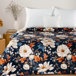 Eurofirany Narzuta dekoracyjna 170x210 Fiora granatowa biała kwiaty