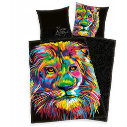 Pościel satynowa 135x200 Król lew czarna kolorowa poszewka