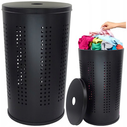 Kosz Wolnostojący Na Pranie Ubrania Czarny 60L