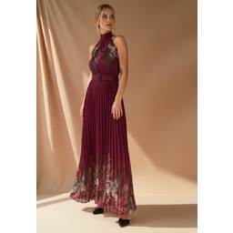 Elegancka sukienka plisowana maxi - bordowa sukienka -
