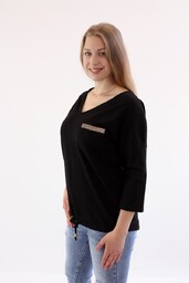Bluzka z kieszonką ozdobioną cekinami Olena Czarna UNI