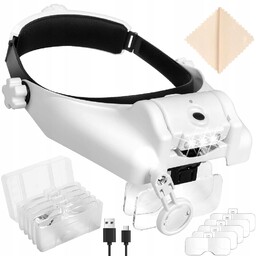 Regulowana Lupa Nagłowna Z Lampą Led 5 Soczewek