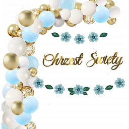 CHRZEST Balony niebieskie dekoracje baner KWIATY