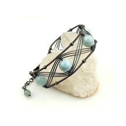 Bransoletka miedziana z akwamarynem, obwód od 18